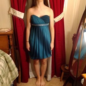 Teal ombre mini dress with bubble hem